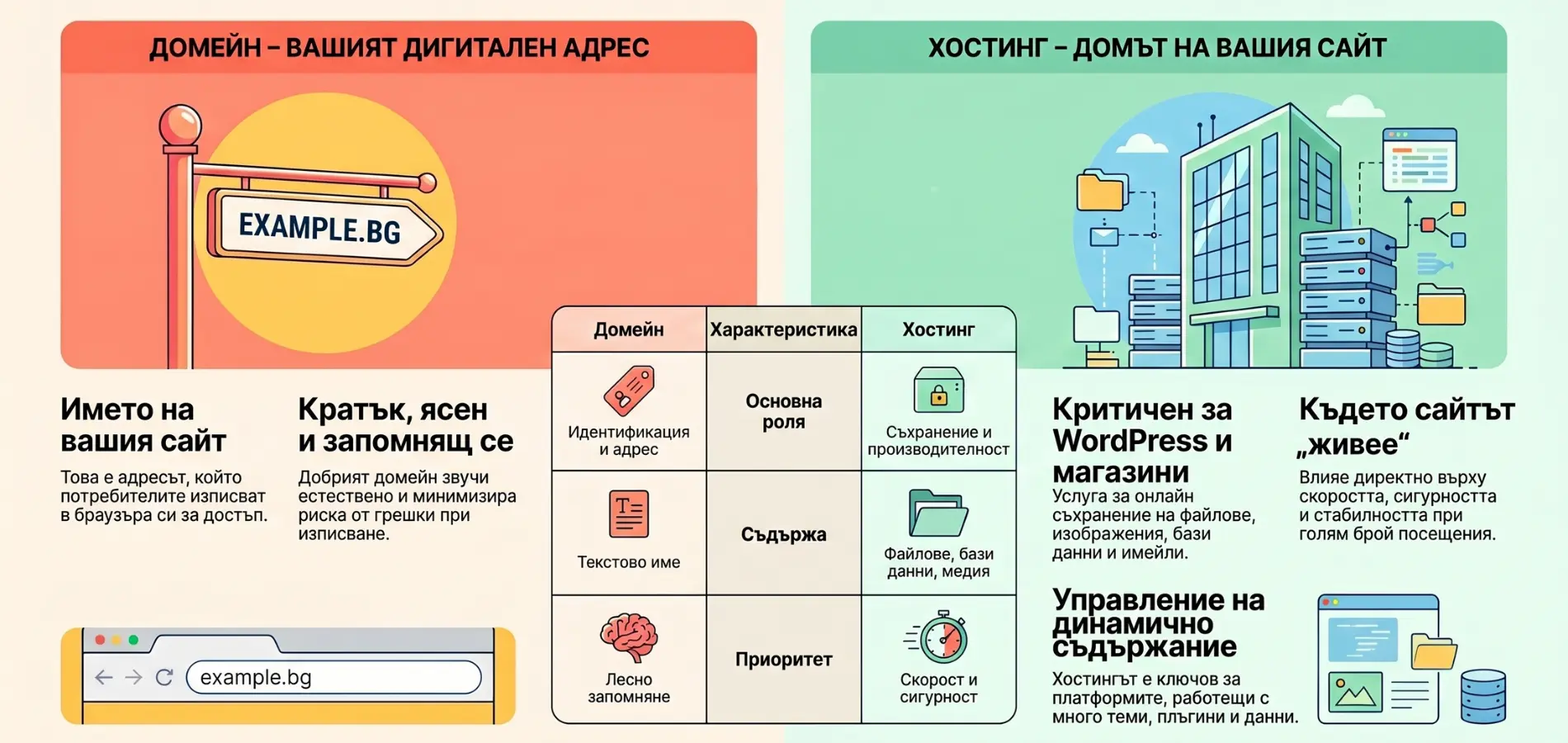 разликата между домейн и хостинг